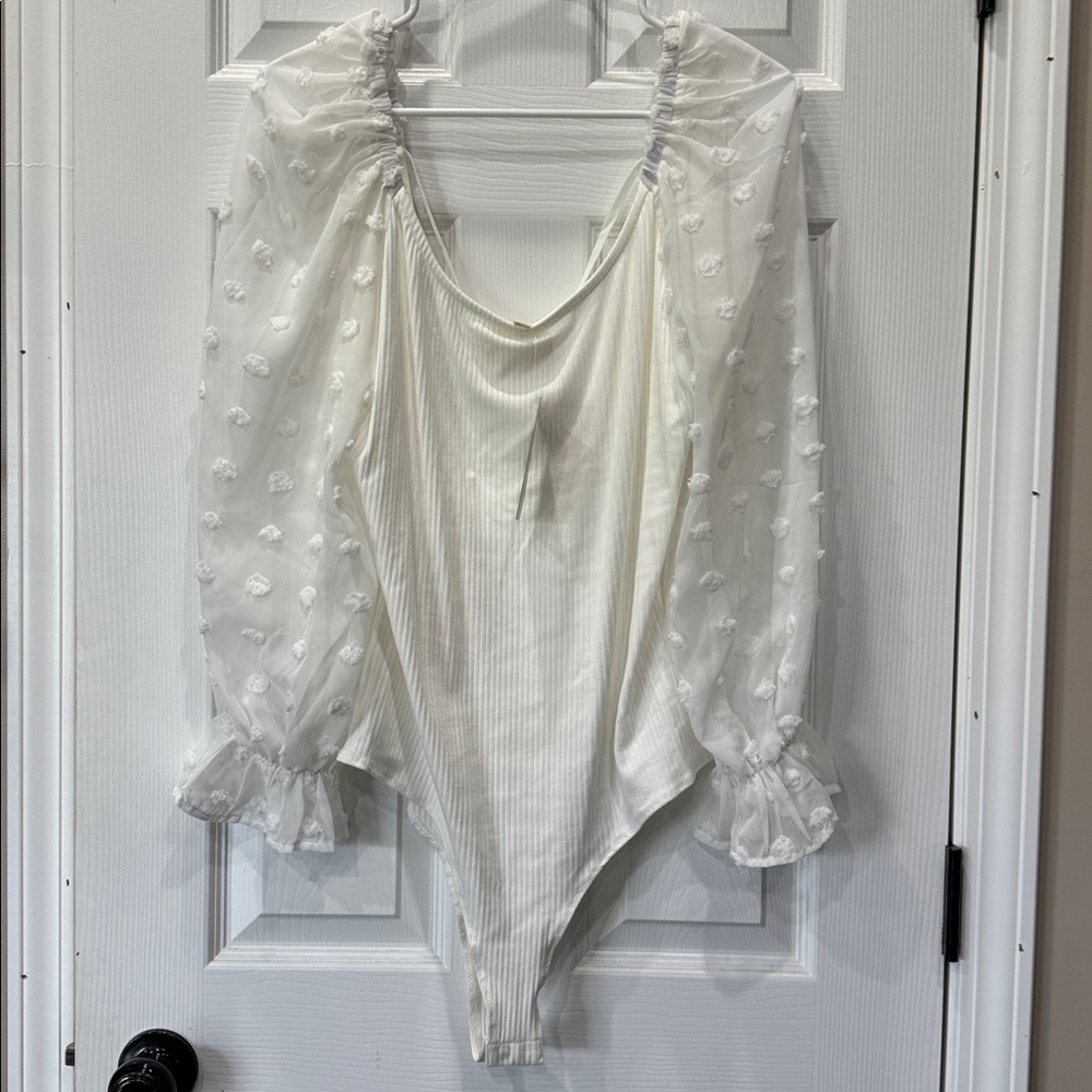 White Bodysuit with Puff Sleeves